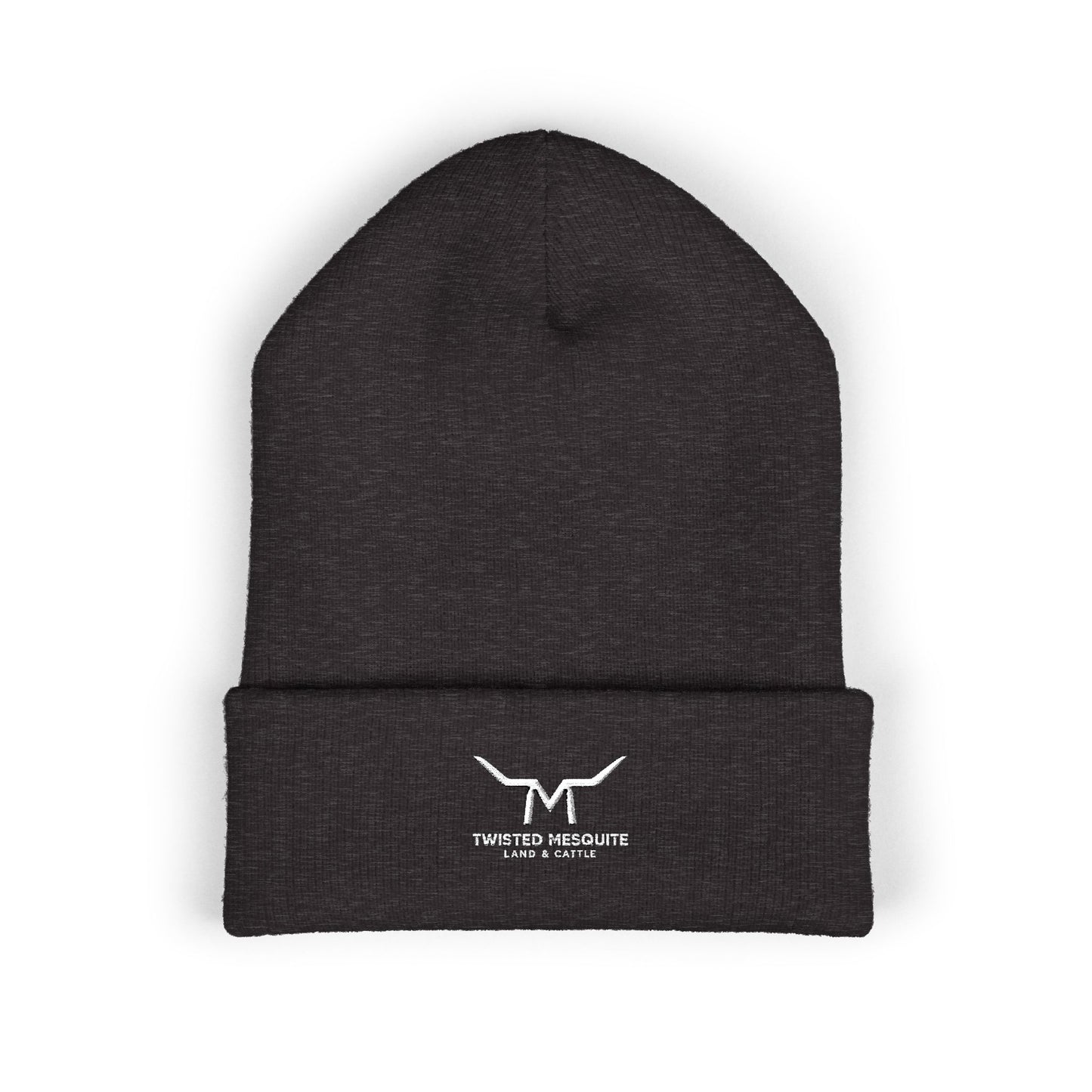 Embroidered Cuffed Beanie — Minimal Longhorn Logo Knit Hat