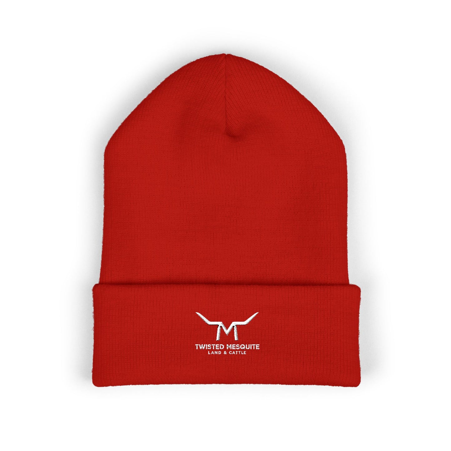 Embroidered Cuffed Beanie — Minimal Longhorn Logo Knit Hat
