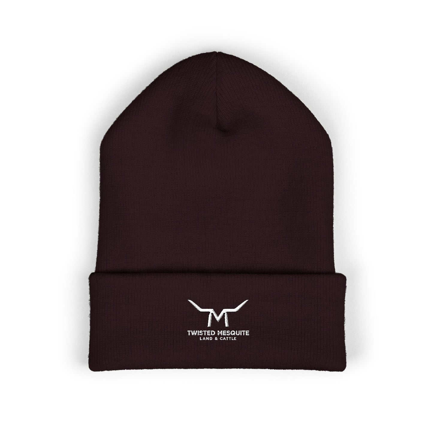 Embroidered Cuffed Beanie — Minimal Longhorn Logo Knit Hat