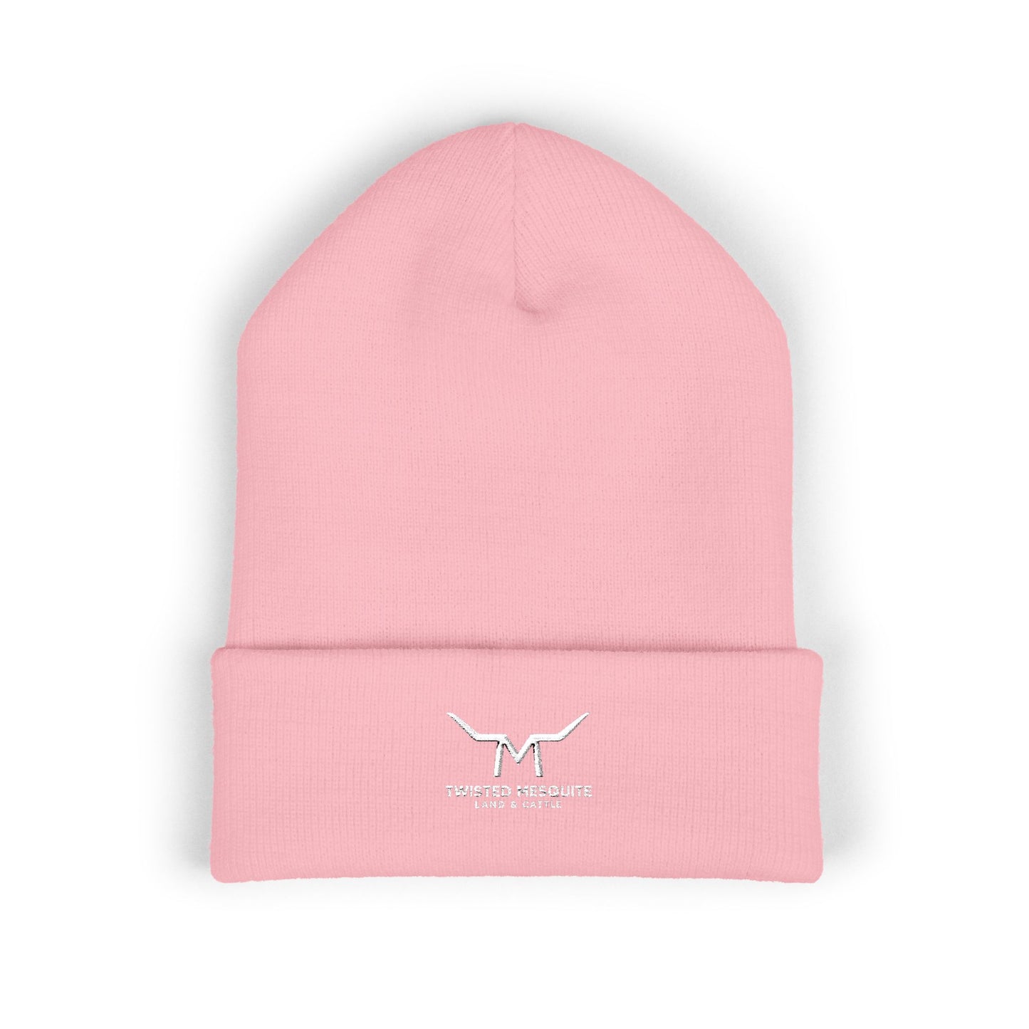 Embroidered Cuffed Beanie — Minimal Longhorn Logo Knit Hat