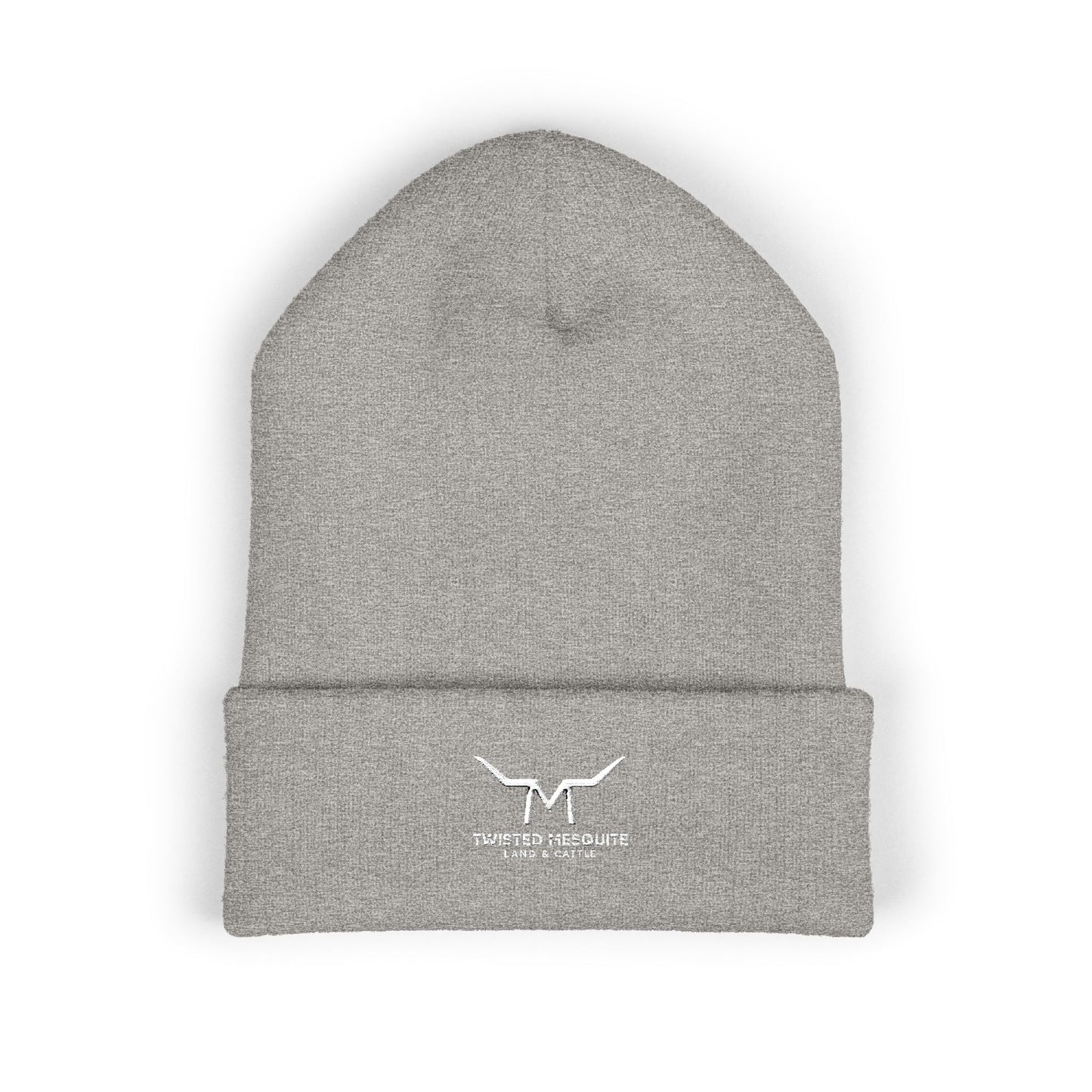 Embroidered Cuffed Beanie — Minimal Longhorn Logo Knit Hat