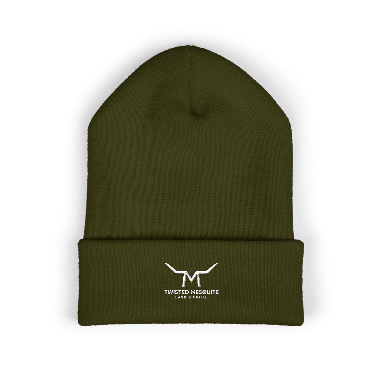 Embroidered Cuffed Beanie — Minimal Longhorn Logo Knit Hat