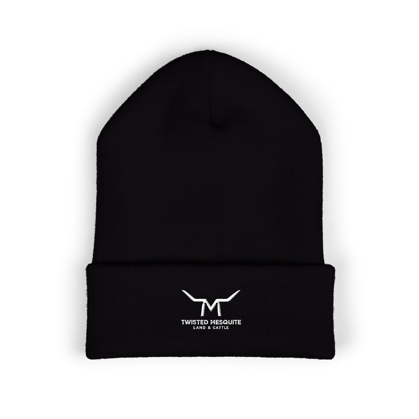 Embroidered Cuffed Beanie — Minimal Longhorn Logo Knit Hat